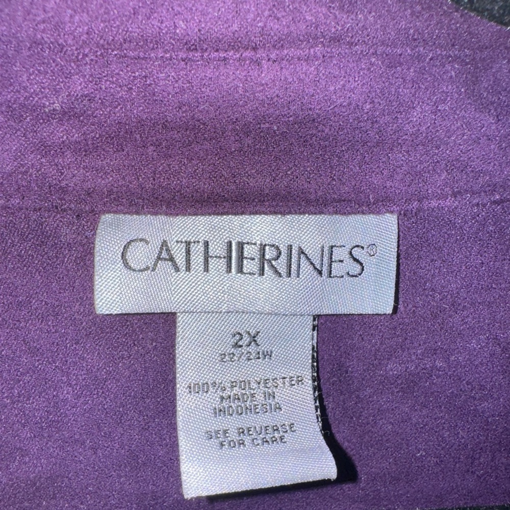Catherines 2X Faux Suede Button Front Shirt Purple Long Sleeve Plus Size - Picture 3 of 7